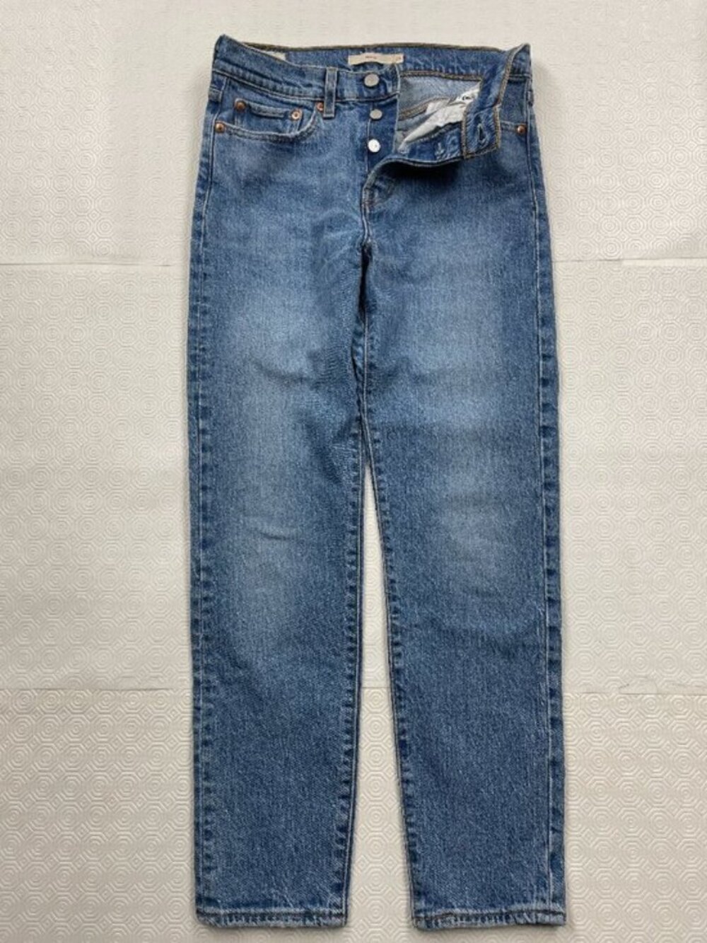 Levi's Wedgie Straight High Rise Jeans Button Fly Blue Women's 27 Fits 28x26
